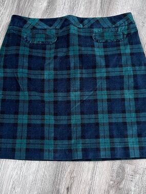 Talbots Velvet Black Watch Tartan Plaid Green Blue Skirt 16 micro corduroy